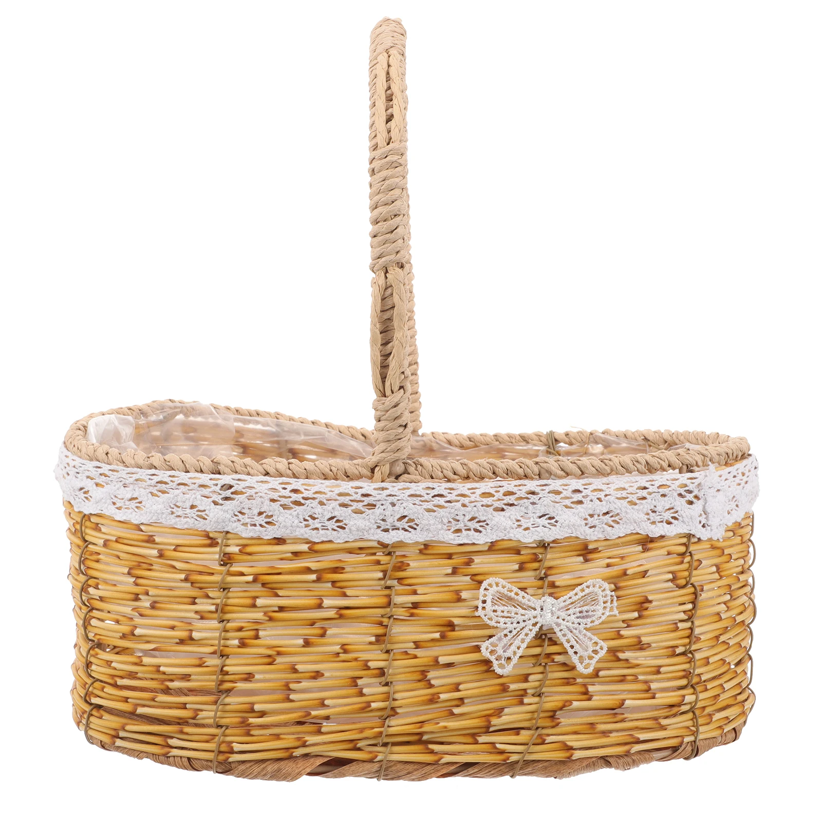 

1 Piece Lace Bow Flowers H Basket 28x19x12.5cm Durable Wedding Decor Storage Flower Arrangement Lightweight