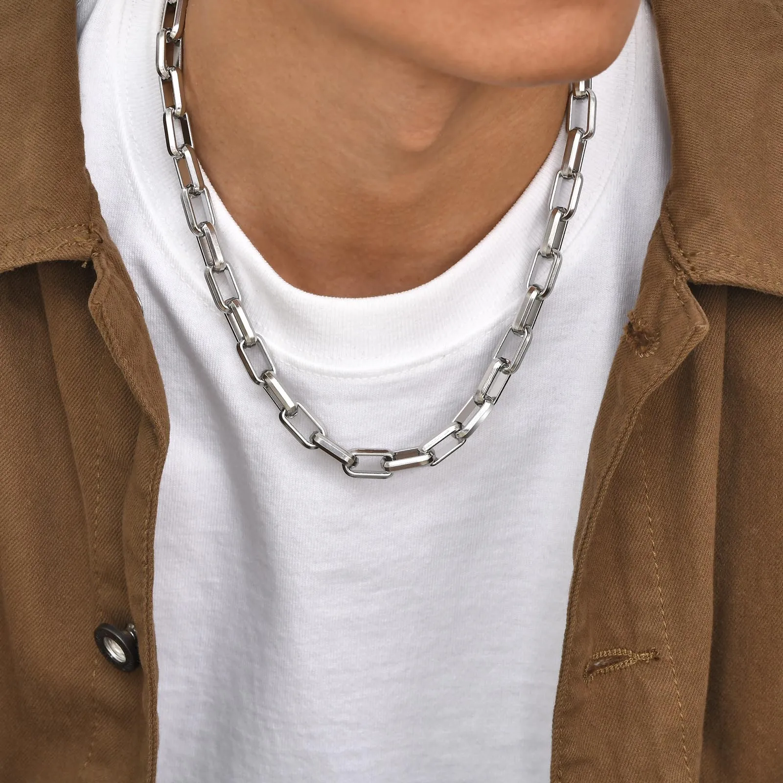 Bold Rectangle Mens Necklaces,Stainless Steel Square Chain Collar,Cool Stylish Jewelry Gifts for Boys