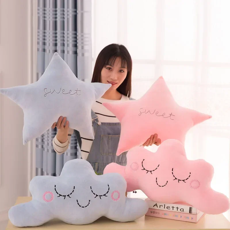 [Divertente] 40 cm Sorriso Lana Luna Stella Nuvola Cuscino Cuscino Giocattoli di cotone Cuscini decorativi per bambini per letto Bambole bambino morbido peluche