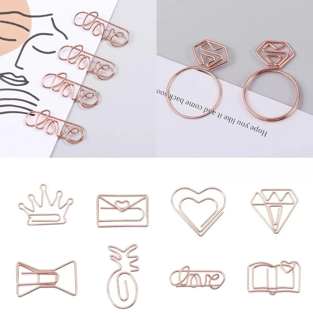 50/20pcs Love Diamond Crown Envelope Stationery Photo Tickets Office Supplies Metal Book Paper Clip Paperclips Mini Binder Clips