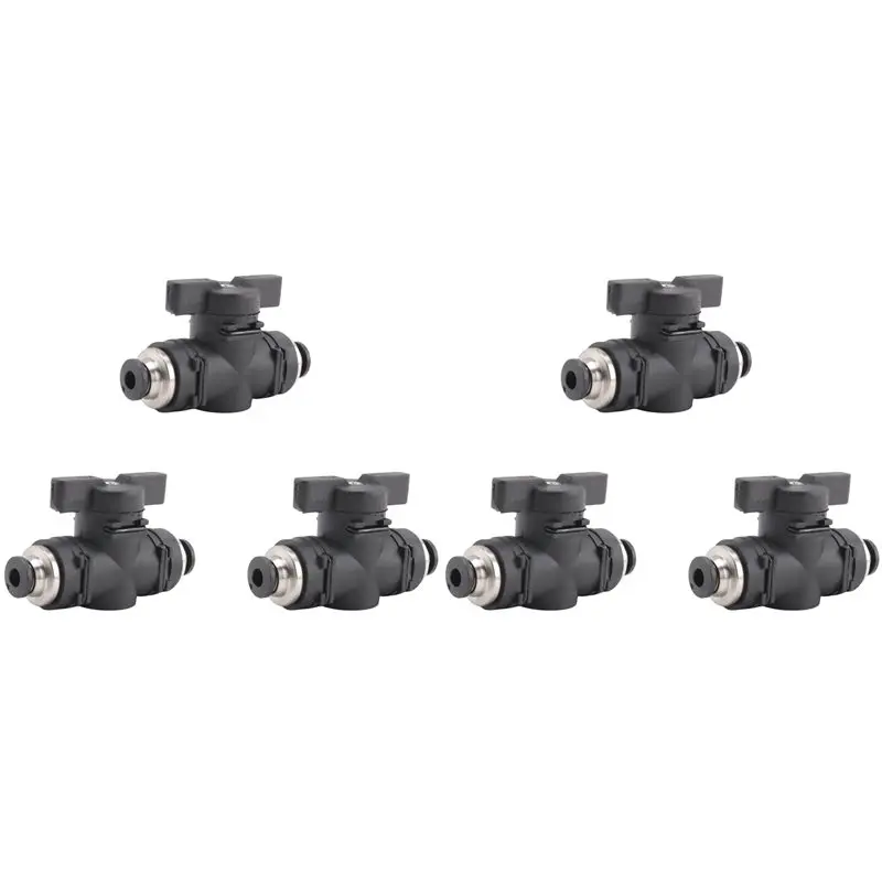 B97A-4Mm Push Connect Valve Ball Valve 4Mm Air Flow Control Valve Quick Connect Valve Tube Fittings 6 Pack
