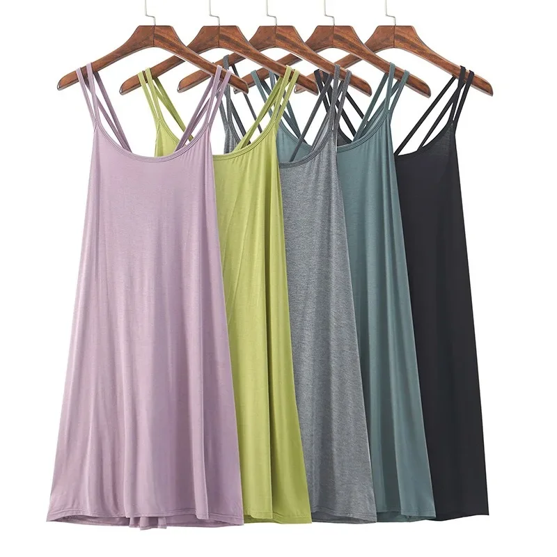Women Casual Fashion Sexy Open Back Plus Fat Plus Size Beautiful Back Base Home Skirt Loose Cross Suspender Long Skirt Sleevele