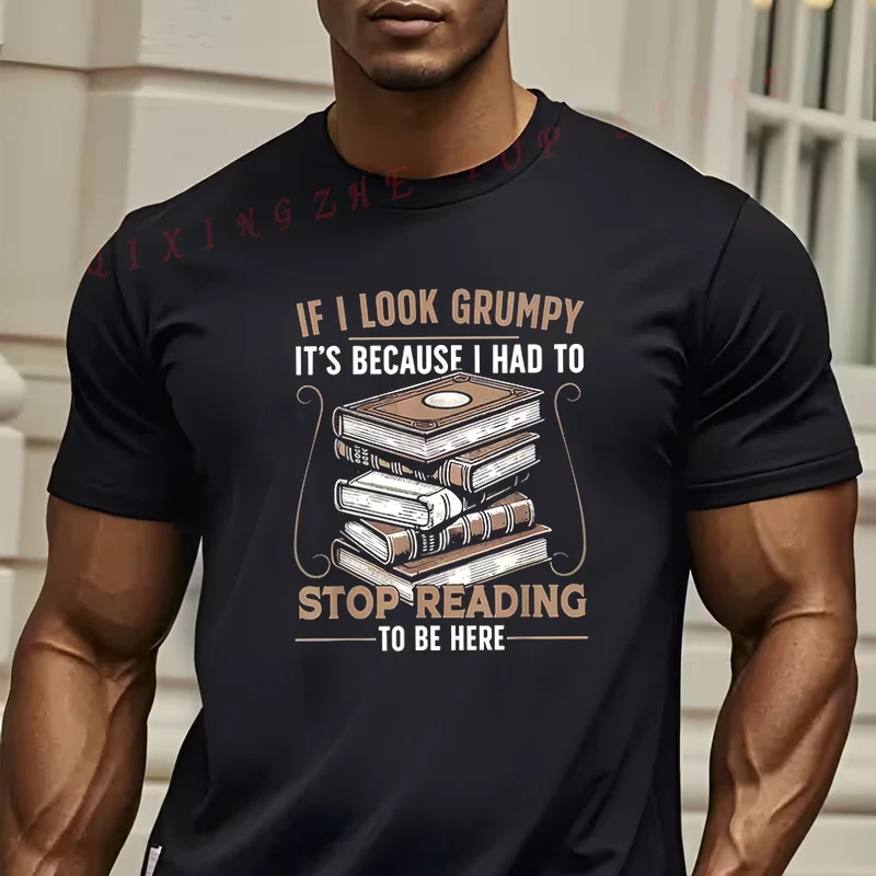 

Men'S Humorous Book Print T-Shirt With Stop Reading Message Tshirt O-neck Short Sleeve Casual Top
