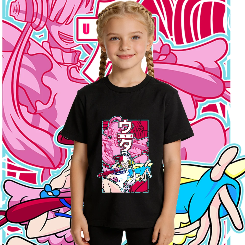 One Piece Uta Anime Print Boys Girls Cotton T Shirt Kids Casual Summer Top Soft Breathable Daily Wear