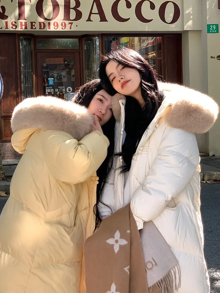 

Женская куртка средней длины Thiened до колена вниз Jaet SuJiuer, повседневная свободная посадка, теплая нейлоновая ткань, полиэстер, белый Du dow...