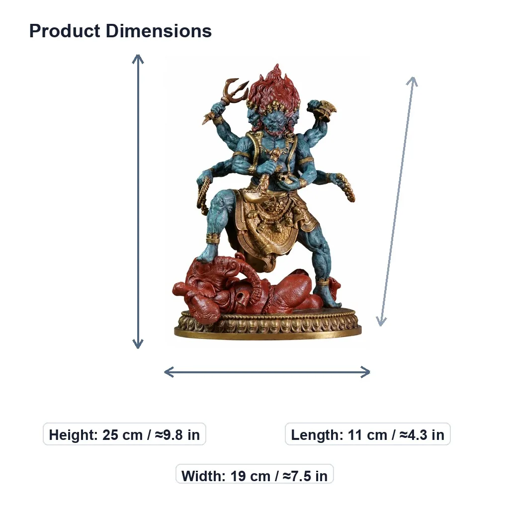 Handcrafted Brass Six Armed Mahakala Statue for Chinese Buddhist Prosperity Feng Shui Home Living Room Desk Decor Gift