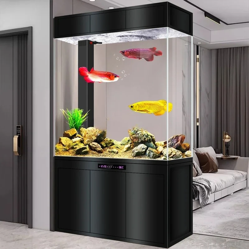 

Fish tank partition screen living room floor ecological water-free bottom filter large glass fully transparent aquarium