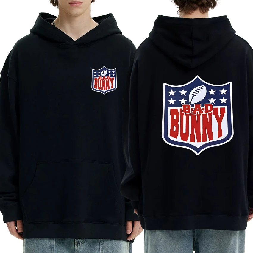 

Bad Bunny Sports Double Sided Graphics Autumn Winter Hoodie Men women vintage hip hop pullover Unisex Fleece Casual Sweatshirt