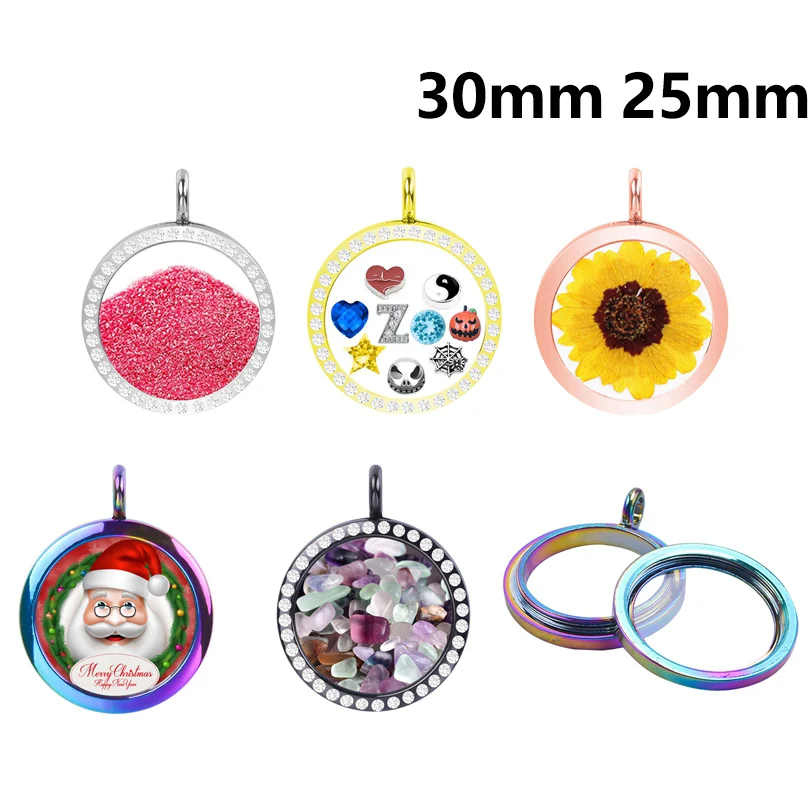 1-5pcs/Lot Round Memory Relicario Locket Pendant For Women Frame Floating Medaillon Charm Living Picture Pendant Collier Jewelry