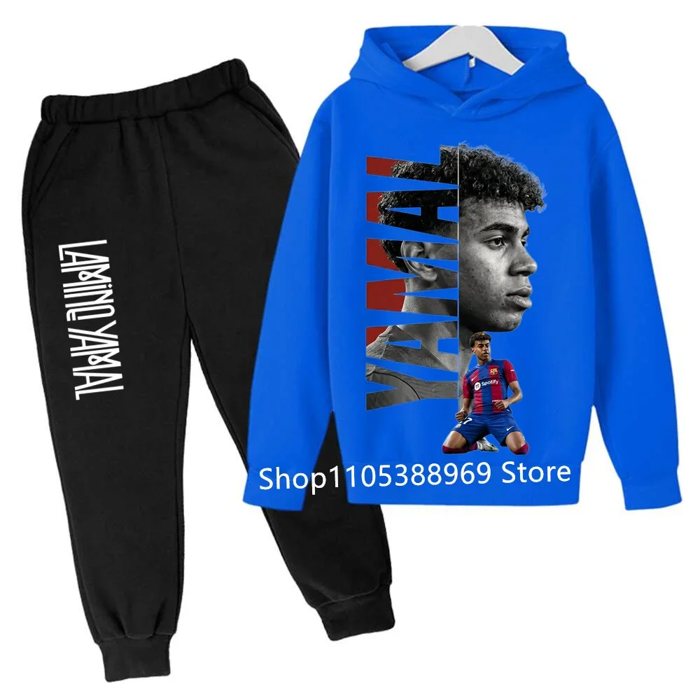 Kids Lamine Yamal 2Pcs Tracksuit Boys Girls Football Star Hoodie+Sweatpants Set Graphic Hooded Sweatshirt Sport Outfit
