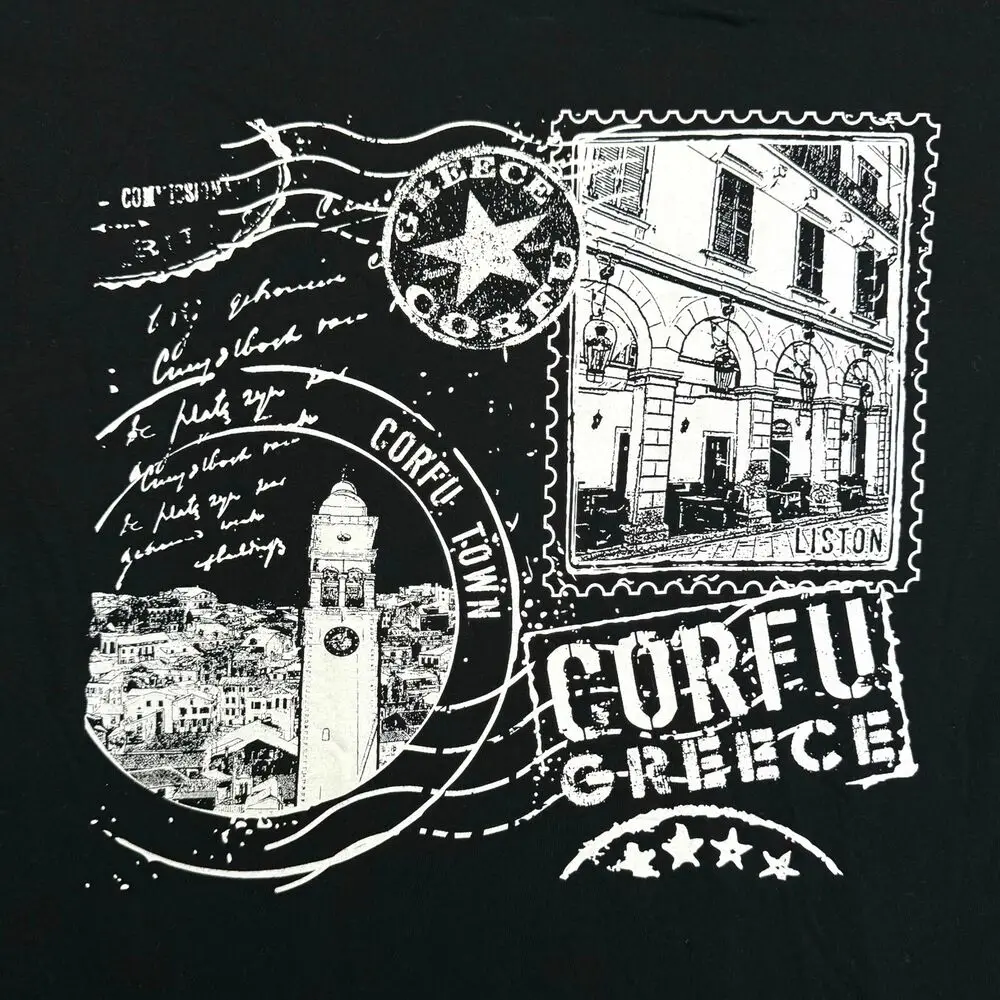 Greece Corfu T Shirt Small Black Holiday T Shirt Summer Tourist Souvenier Tee