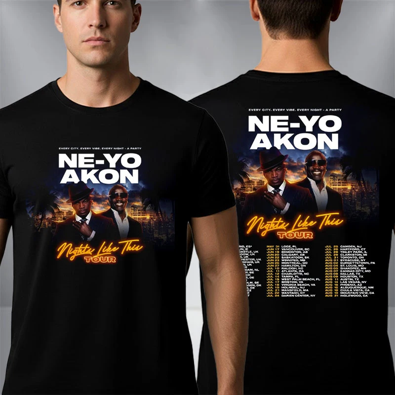 26 Women Men Ne-Yo Akon Nights Like This Tour T-Shirt, R&B Concert Tou T-Shirt, Comfortable, Breathable, High-Quality, Ins