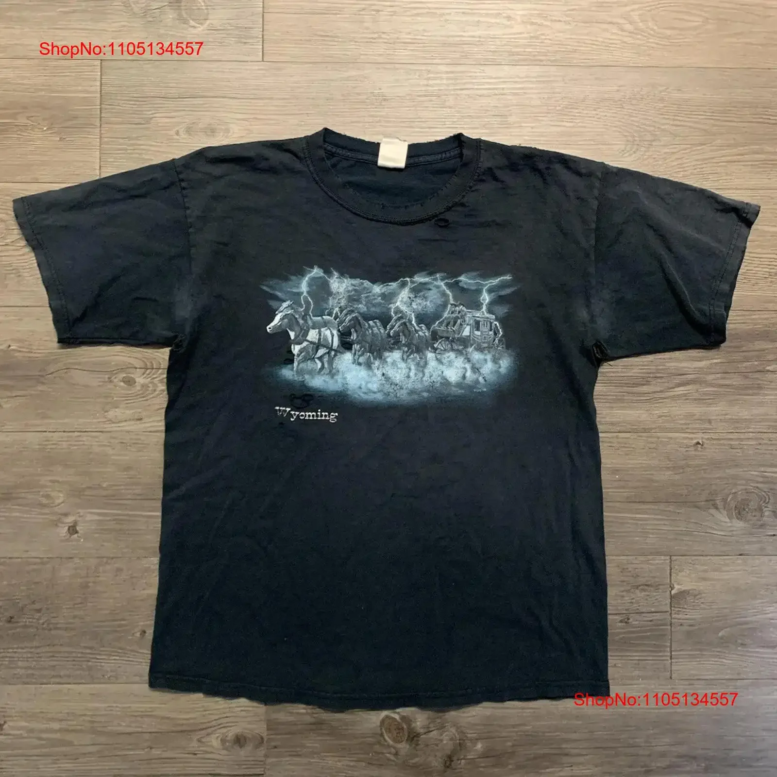 Vintage Wyoming Horses Faded T Shirt Sz L Distressed Animals Nature 90s Thunder vintage Washed Unisex Breathable Stretched