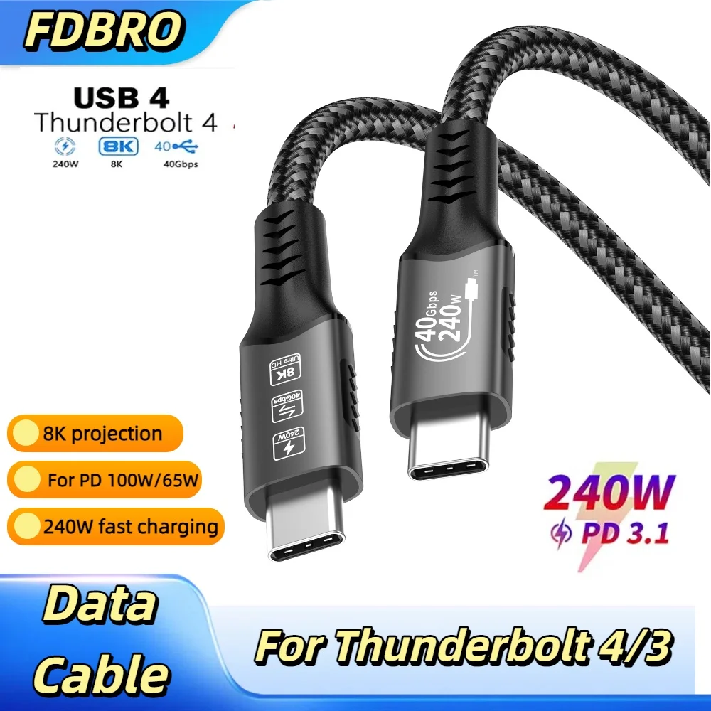 USB4-Kabel 40 Gbit/s 48 V 240 W für Thunderbolt 4 Typ C Schnellladekabel Thunderbolt3 USB C auf C Datenübertragungskabel für Laptop