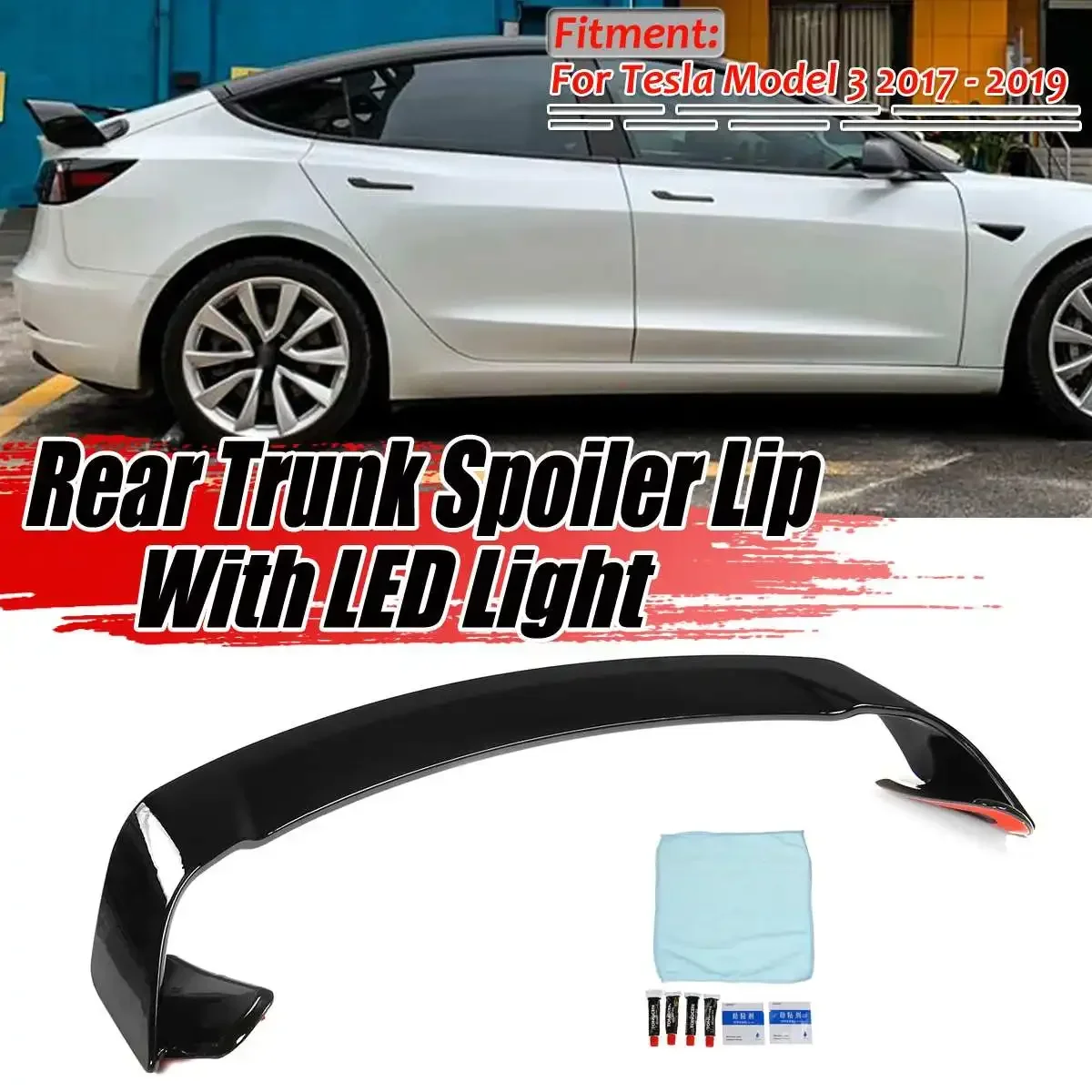 Tail Wing Car Rear Spoiler Car Rear Trunk Spoiler Wing With LED Light For Tesla Model 3 2017 2018 2019 Spoiler Wing Extension