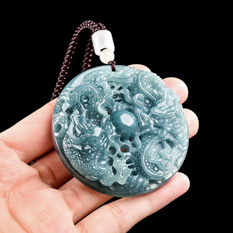 

Burmese Jadeite Dragon Pendant Jewelry Necklace Carved Amulet Luxury Vintage Fashion Designer Real Jade Accessories Charm