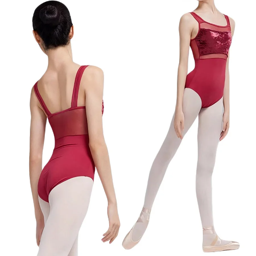 

New Ballet Dance Leotard Adult Elegant Velvet Splicing Practice Team Gymnastics Dancing Bodysuit Women High Quality Yoga Ballet