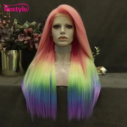 Imstyle Rainbow syntetyczna koronka peruka Front długie proste Multicolor peruki kolorowe peruki dla kobiet na imprezę Cosplay peruka odporne na ciepło