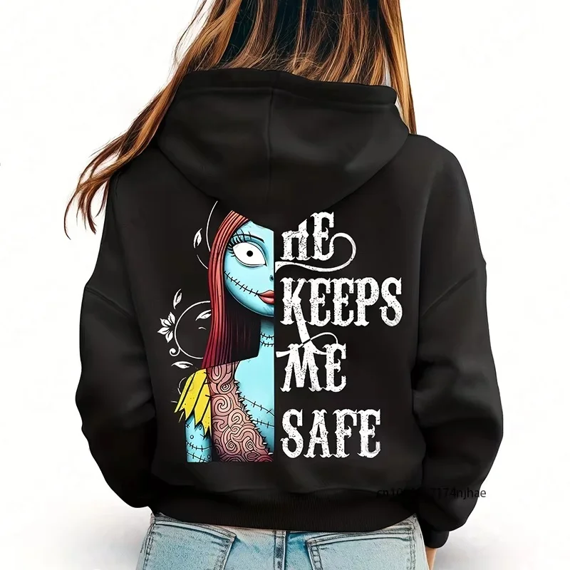 2025-26 ديزني X شبح وجنية الكابوس قبل عيد الميلاد 100% قطن مطبوعة زوجين فضفاضة تنفس الترفيه هوديي