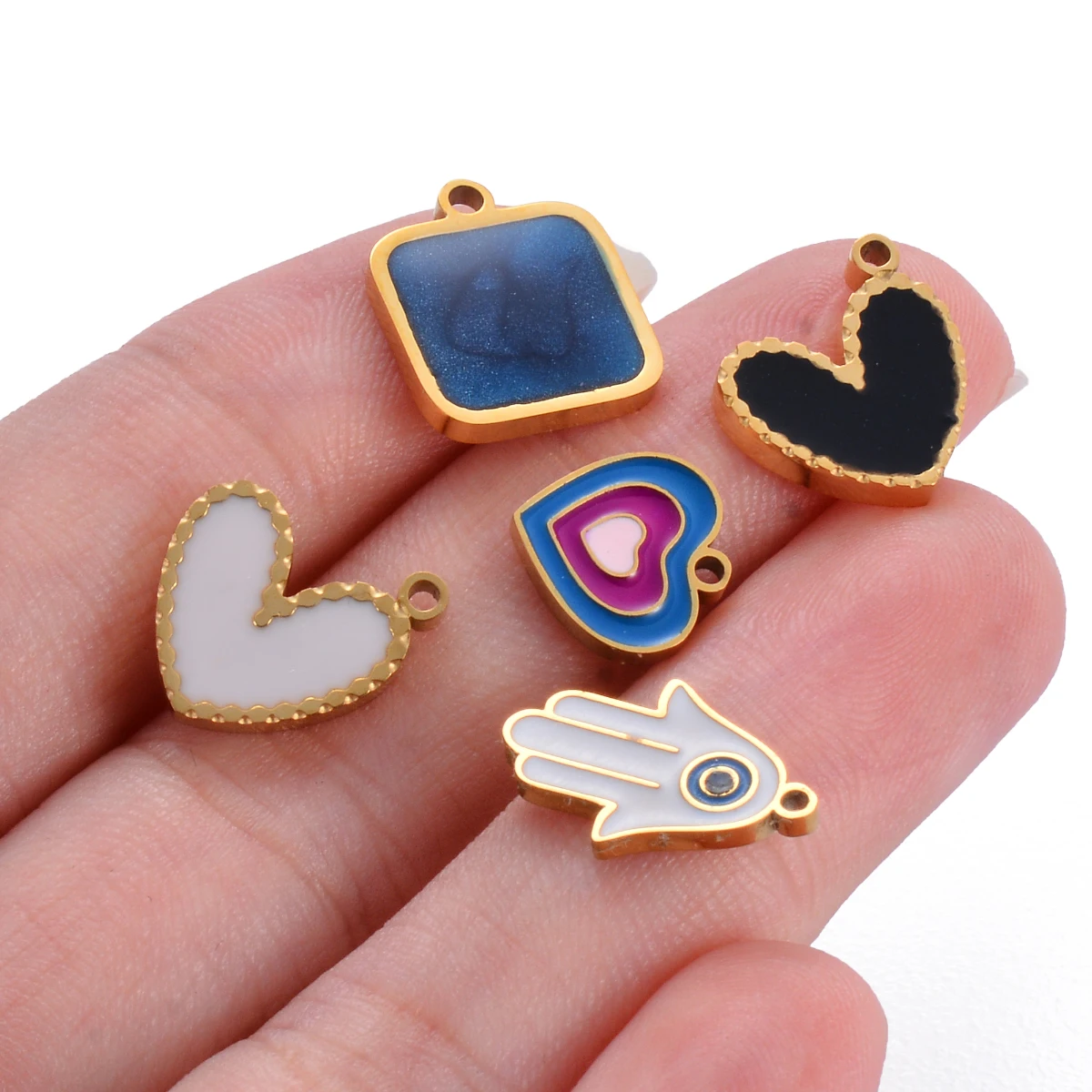 10Pcs Wholesale Simple Heart Square Palm Stainless Steel Charms Pendants for DIY Handmade Making Necklace Supplies