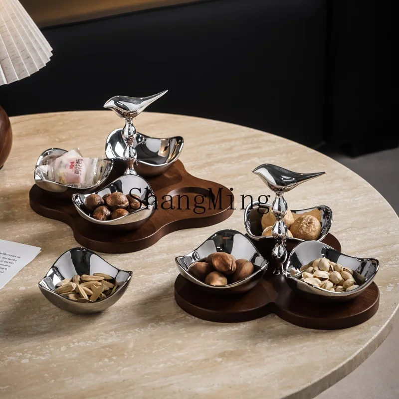 

PYH simple wedding celebration magpie grid ceramic fruit plate electroplating advanced sense home plus nut plate ornament gift