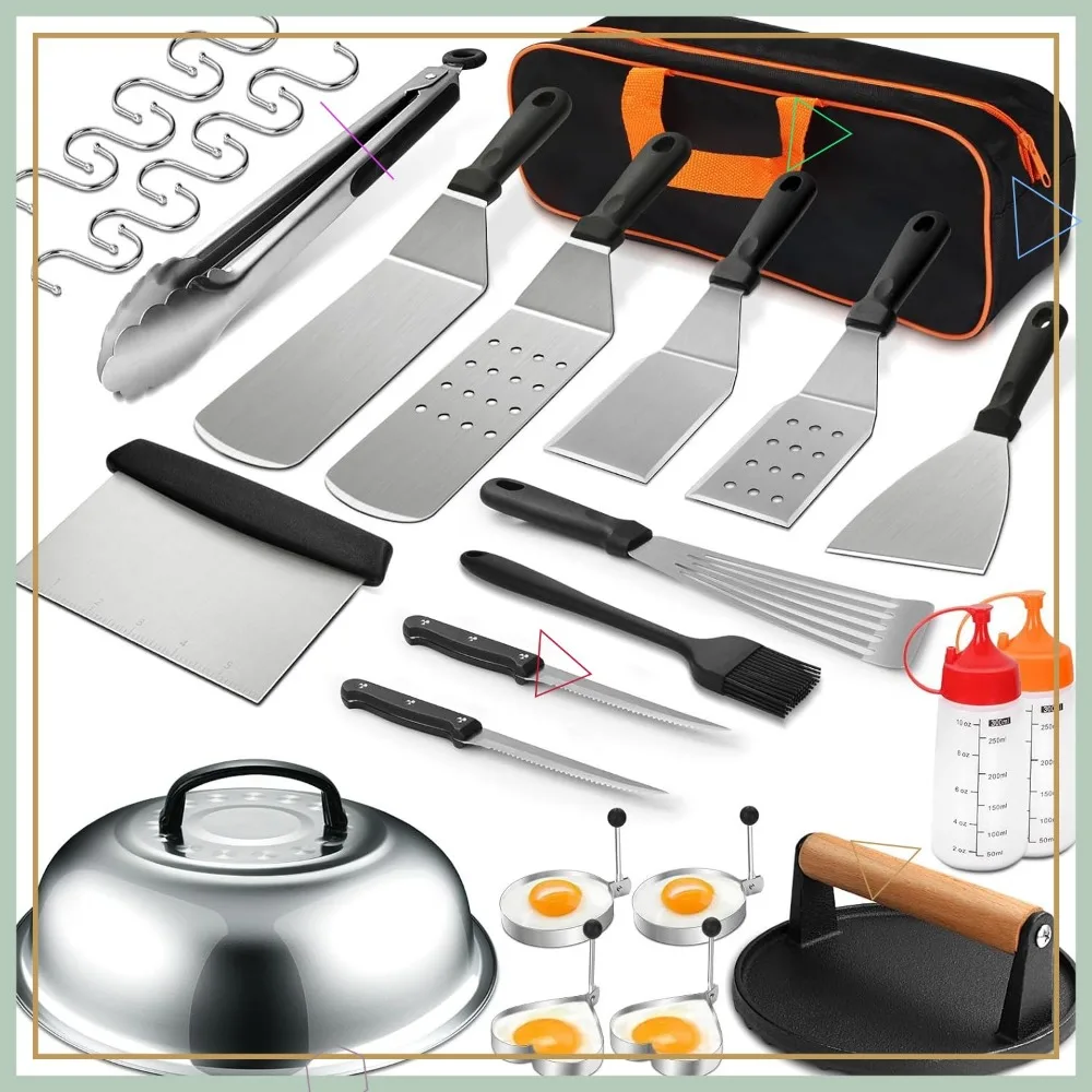 

30-Piece Griddle Accessories Set for Outdoor BBQ, Includes Spatulas, Scraper, and Storage Bag