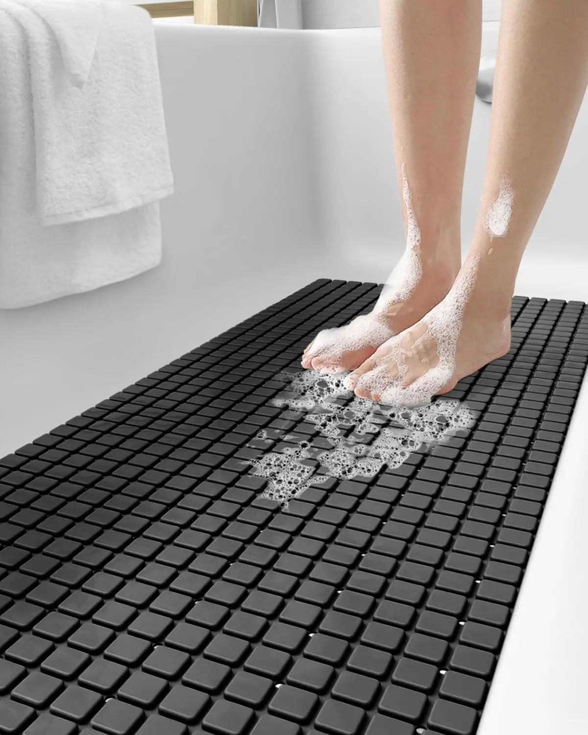 

Non Slip Bathtub Mat Extra Long 39x16, Suction Cups, Drain Holes, Machine Washable for Tub Shower Floor, Black