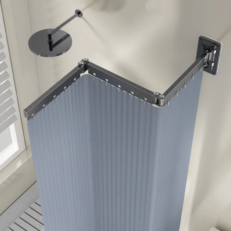 Folding Rod Shower Curtain Set Invisible Shower Partition Bathroom Waterproof Polyester Retractable Dry-wet Separation