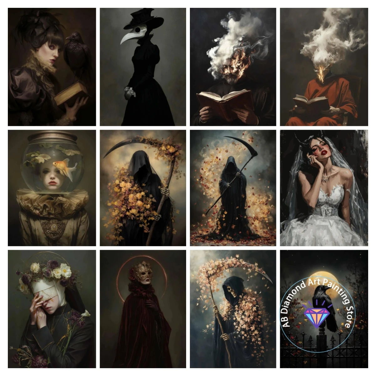 

Темный террор Ворона Вампир Призрак Набор алмазной живописи 5D DIY Алмазная вышивка крестиком Ручная работа Художественный подарок Украшение дома