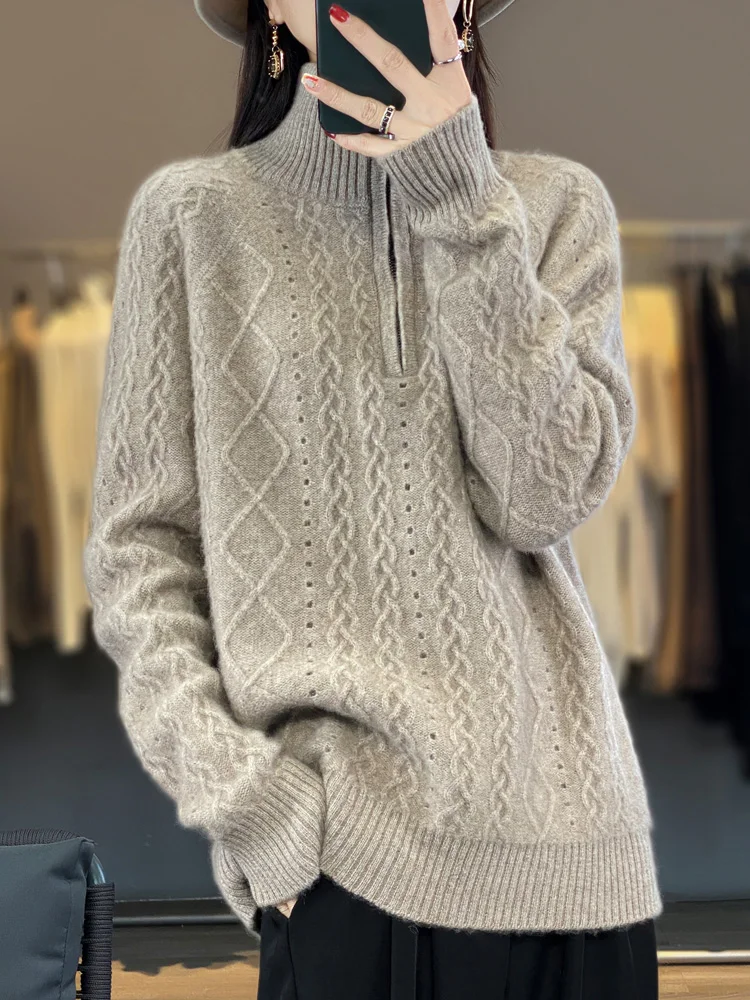 Large size Thick Womens Sweater 100% Wool POLO Neck Pullover LongSleeve Top Cashmere Outerwear Fashion Trends HighGrade Knitwear