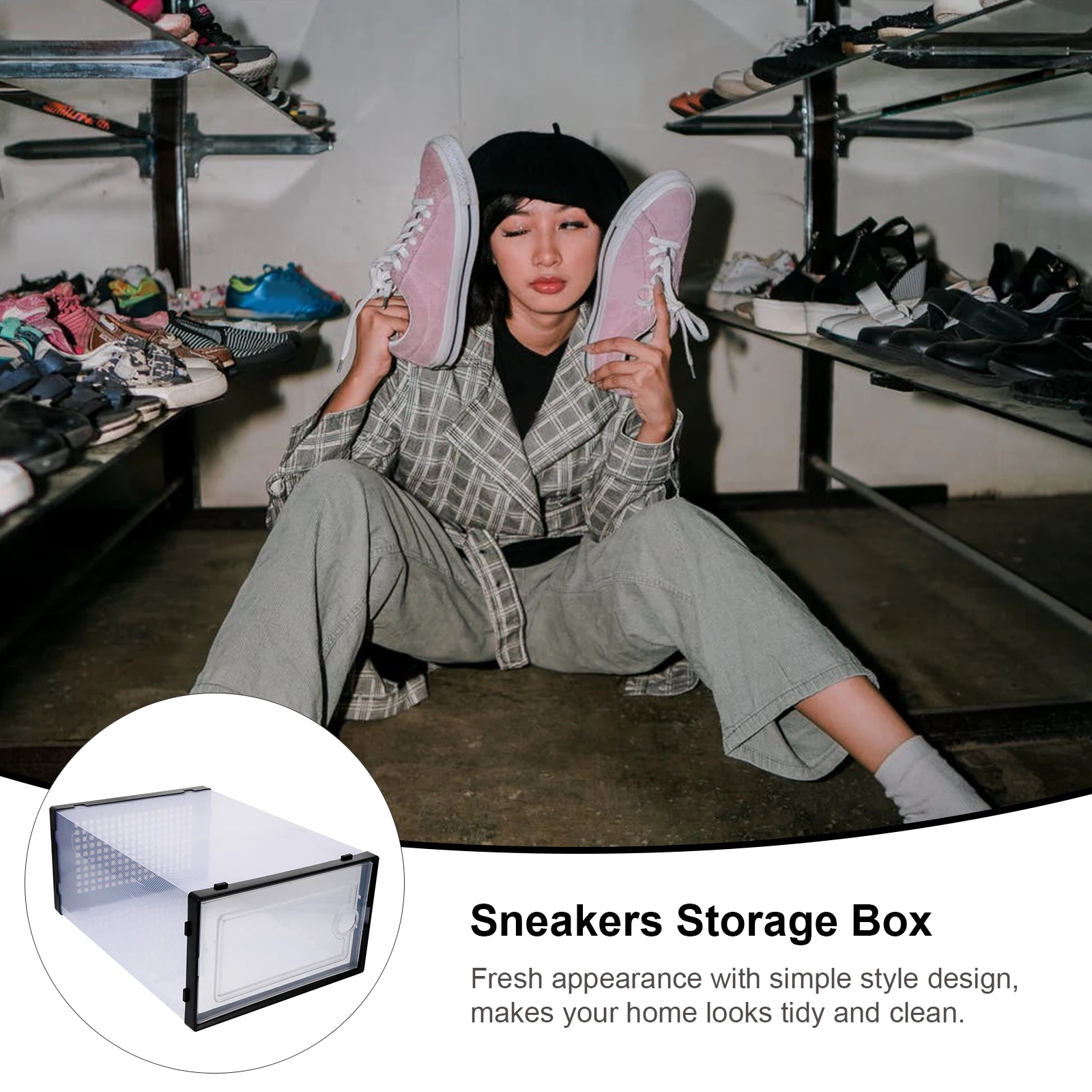

2 pcs Plastic Shoe Box Drawer Transparent Sturdy Shoes Storage Container Stackable Space Saving Pp Simple Design Home