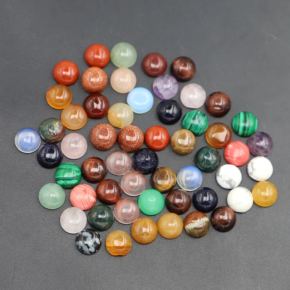 Free Shipping 8MM Natural Cabochon Beads Semicircular Ring Face Patch DIY Bare Stone Fashion Accessories Gem Wholesale 30Pcs/Lot