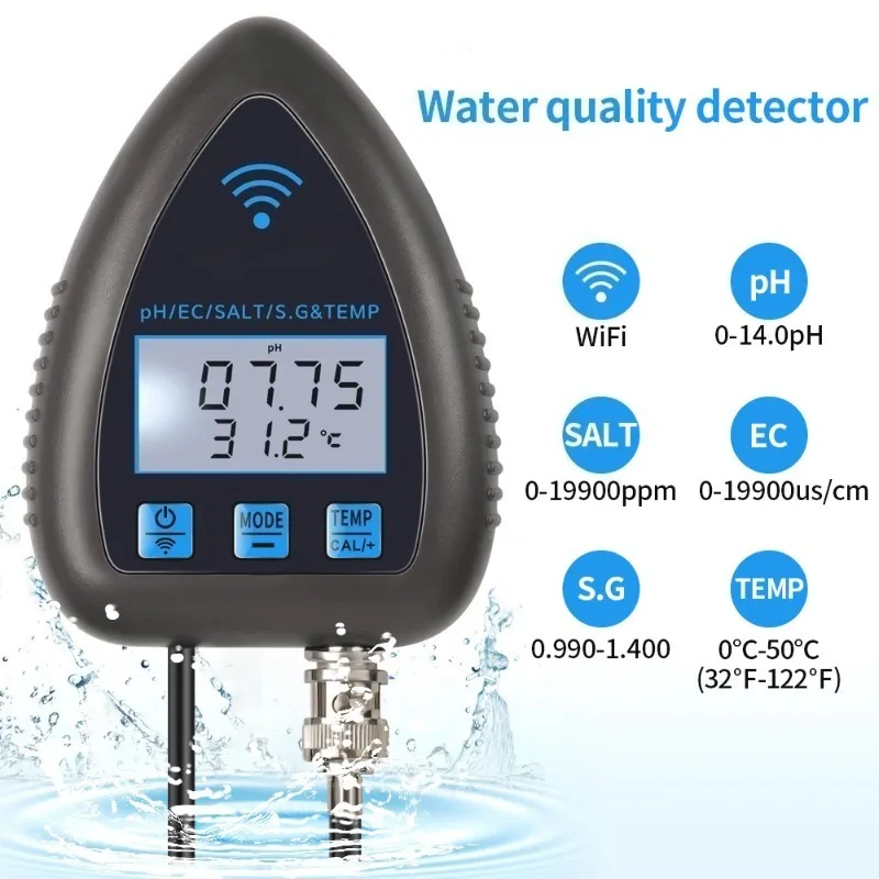 Multi-function Bluetooth Water Analyzer for Aquariums Aquaculture Tuya WiFi 5 in 1 Water Quality Monitor