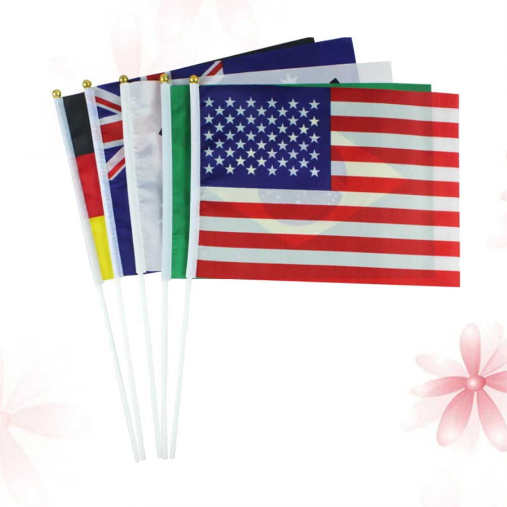 50Pcs Mini Hand Held Stick Flags Lightweight Long-Lasting Country Flags for Bar Garden Event Decorations
