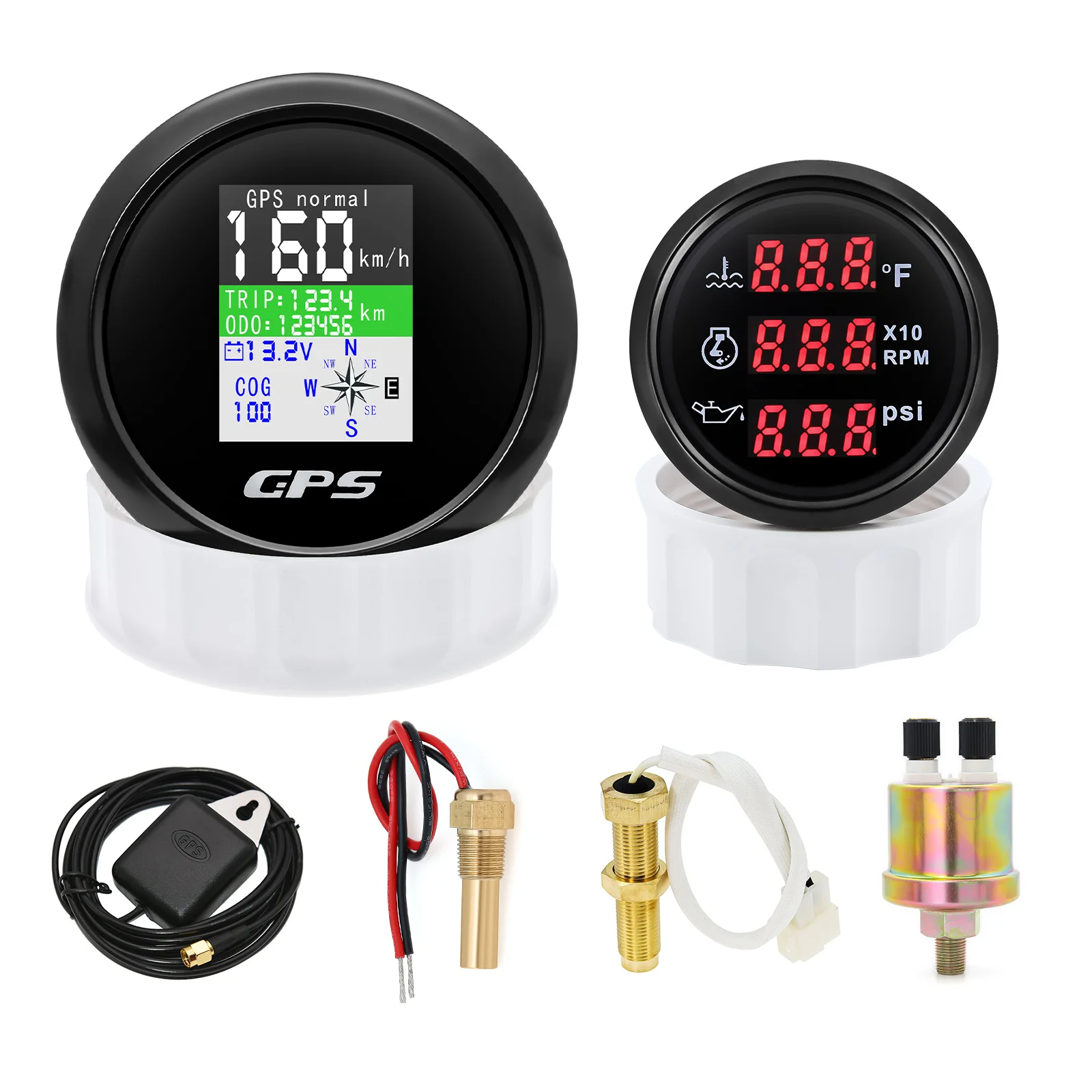 2pcs Gauge + 4pcs Sensor 85mm GPS Speedometer 52mm 3in1 Water Temp Tachometer Oil Pressure Gauge For Car Motorcycle Truck Boat