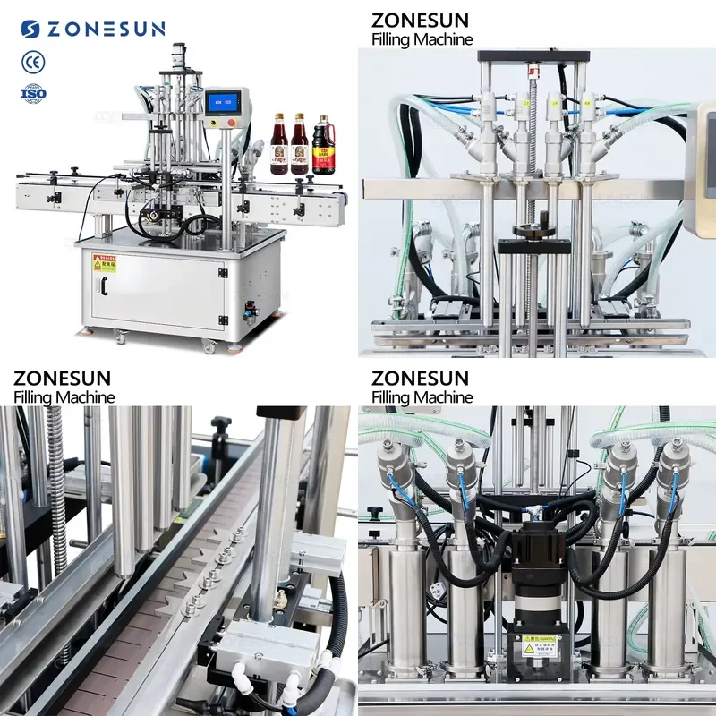 2026 Hot ZS-SV4HS Automatic 4 Heads Servo Piston Pump Quantitative Liquid Filling Machine