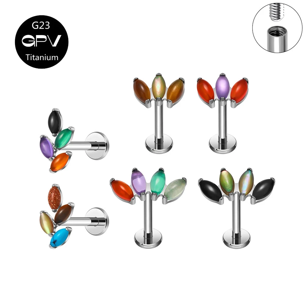 ASTM G23 F136 Titanium Ear Cartilage Nails Natural Agate Stone Luxury Fashion Women's Wear Jewelry Internal Thread Earrings