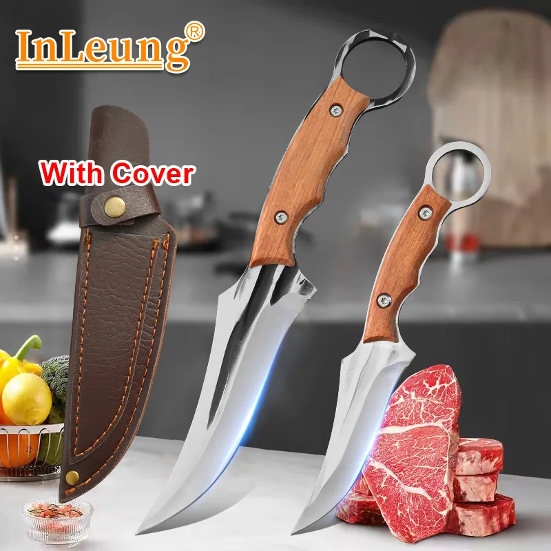 Forged Multifunctional Boning BBQ Butcher Knife Stainless Steel Meat Fish Fruit Vegetables Slicing Kitchen Chef Knife with Cover