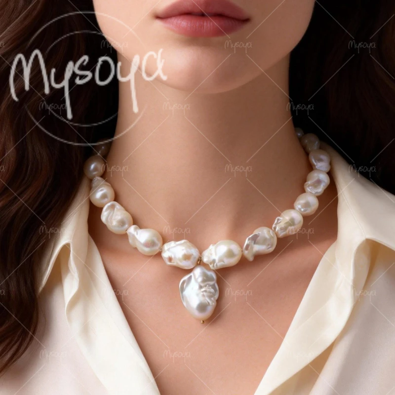 

MYSOYA 11-14mm Large White Baroque Pearl Necklace,Suitable for Birthday/Anniversary/Wedding/Mother's Day/Father's Day Gift A0873