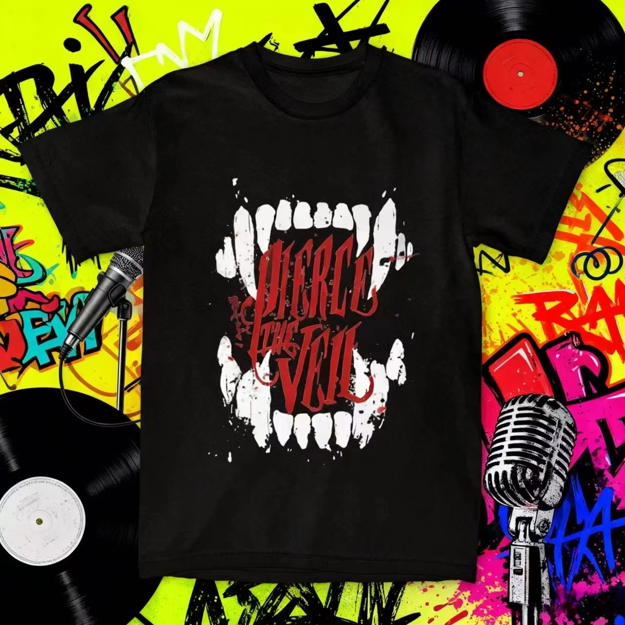 2025-26 الفرقة بيرس الحجاب تي شيرت الشارع الشهير تنوعا قصيرة الأكمام الجرافيك الرجال النساء أنيق Harajuku خمر للجنسين القمم