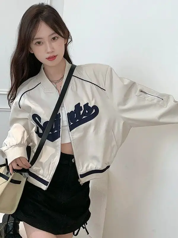 American Style Baseball Jacket Women's Autumn 2026 New Letter Color Block Zipper Loose Retro Long Sleeve Coat Outerwear