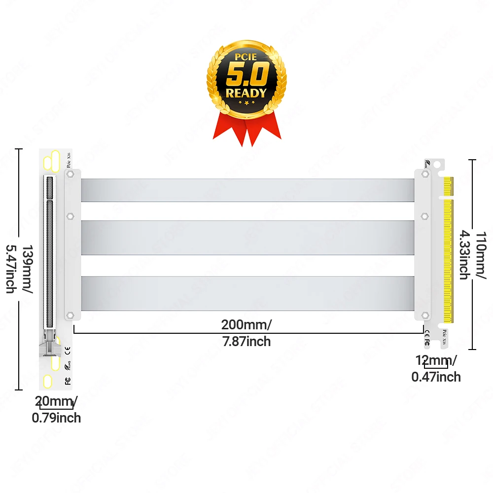 JEYI PCIe 5.0 X16 ライザー ケーブル - 90 °   RTX 5090/4090 & RX 7900 XTX、マイニングリグ、WRX80/TRX40、15cm/18cm/20cm/30cm用GPUエクステンション