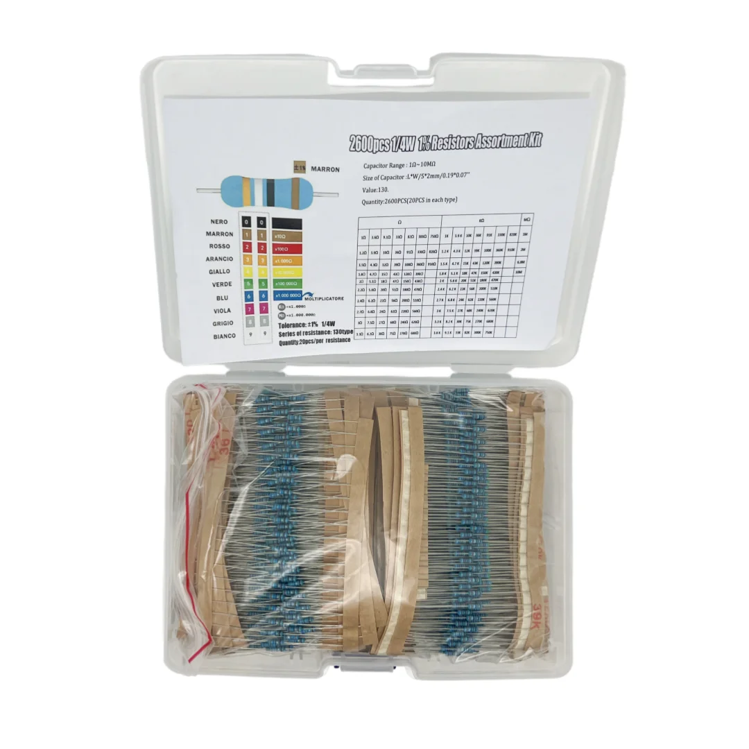 1/4W metal film color ring resistance 1% precision maintenance 130 common models, 20pcs each, a total of 2600pcs box