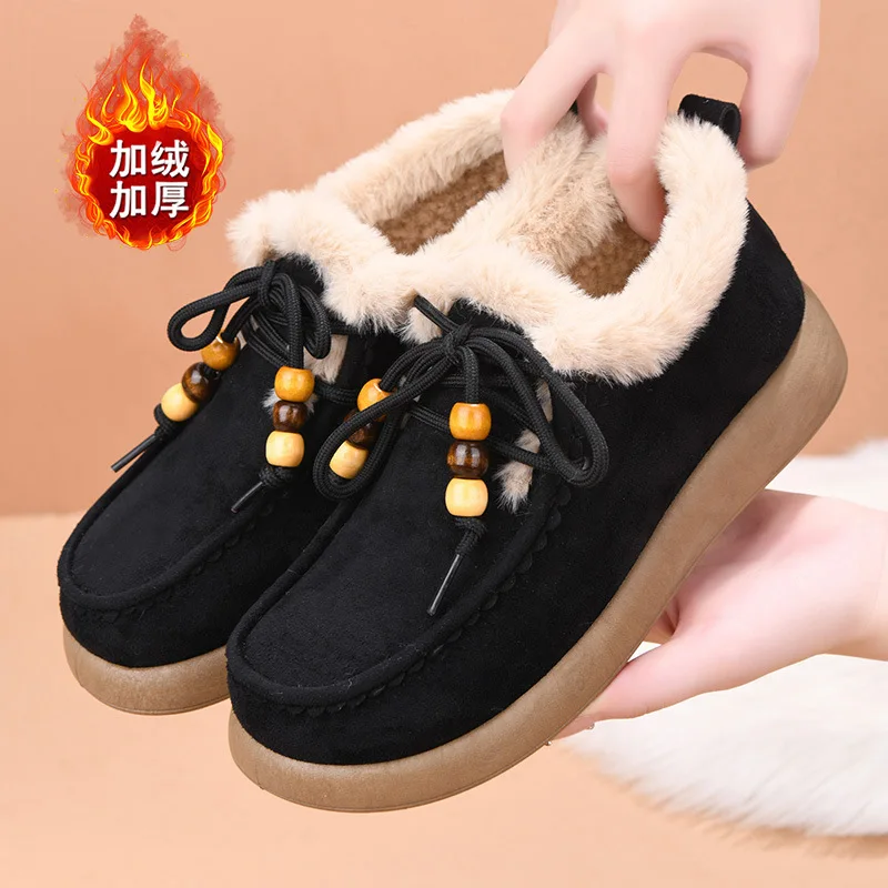 

2025 Cotton Shoes Women's Winter New Casual Versatile with Thick Velvet Snow Boots Fashion Bow Anti Slip Women's Cotton Shoes