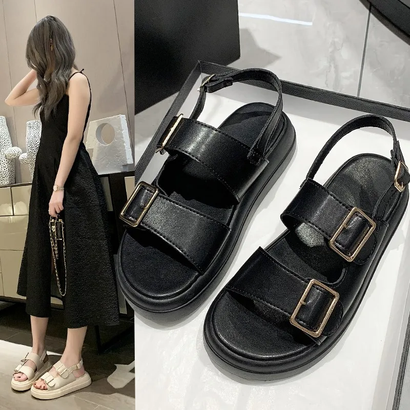 2023 Brand Rhinestone Shoes Ladies High Heels Platform Sandals Double Buckle Band Sandals Woman Muffins Crystal FlipFlops Mujer