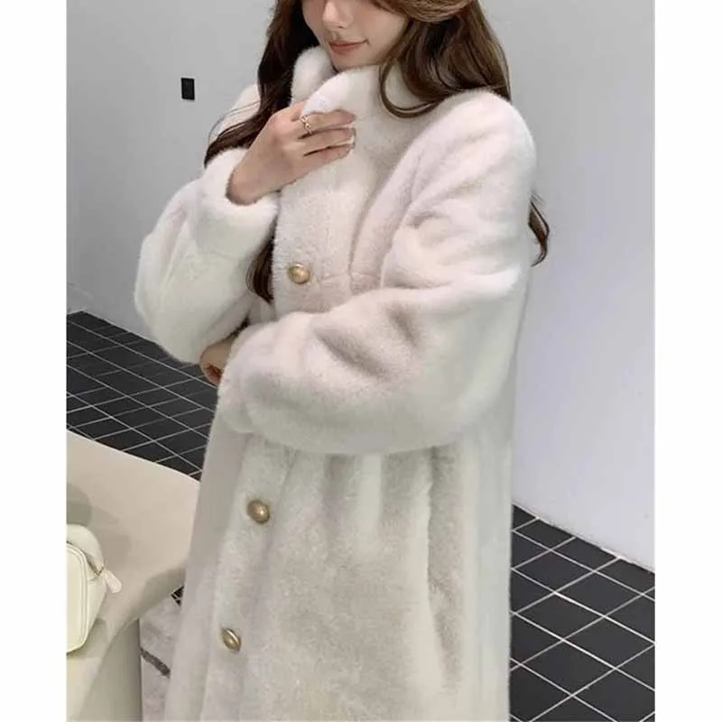 Women Leisure Long Sleeves Fur Top Coat Autumn Winter Female Long Faux Fur Jacket Ladies Fashion Thicken Plush Outwear