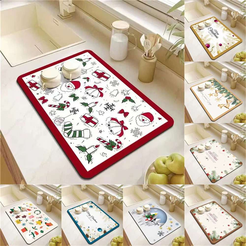 

Christmas Style Mouse Pad Coasters Dish Diatomaceous Earth Mat Plant Printing Mat Car Coaster Absorbent Drying Mat For Kitchen