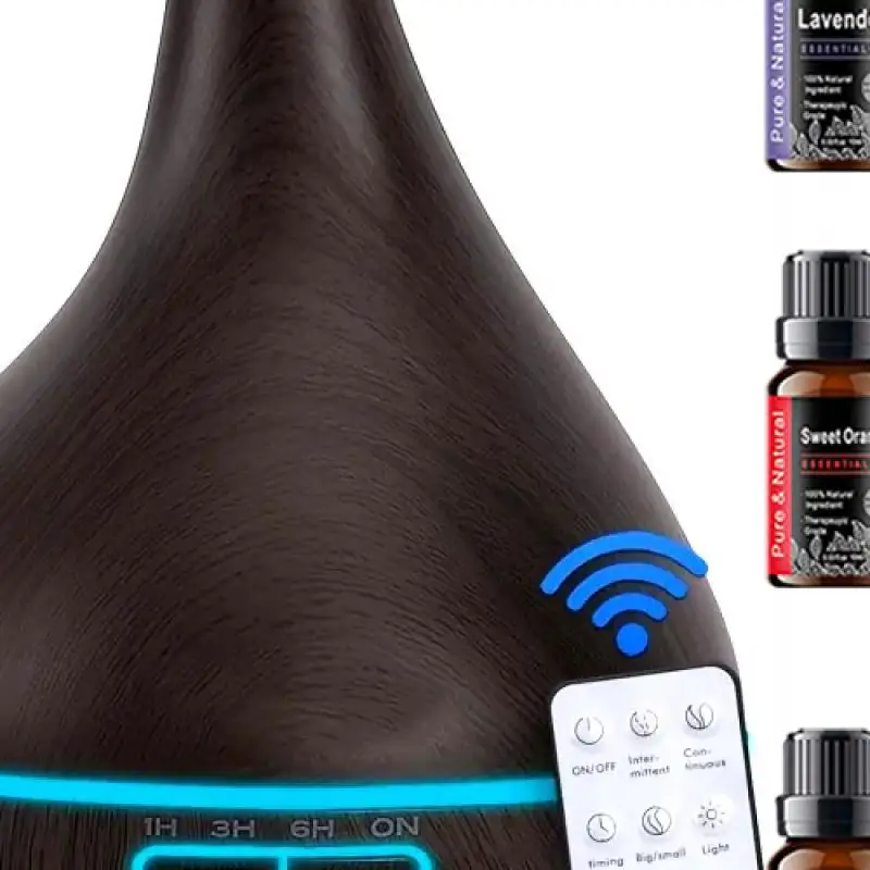 

Wood Grain Aromatherapy Humidifier with Timer, LED, USB, 16.91oz, 6 Oil Bottles, Soundwave Tech, Cold Mist for Office/Home