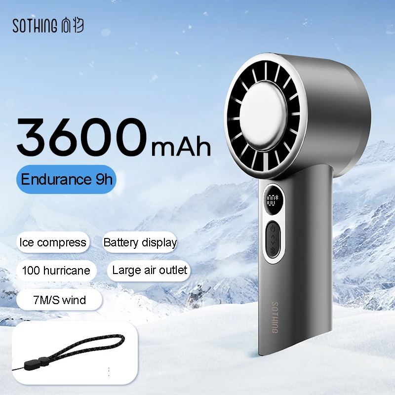 

Sothing Ice Compress Portable Handheld Mini Fan Digital Display 3600mAh 100 gears High-Speed Mute Fan Summer Outdoor Camp