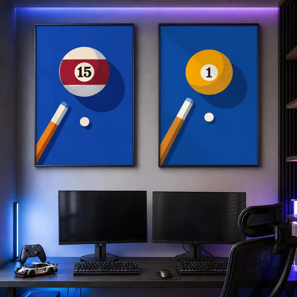 Retro Billiard Balls Pop Art Graphic Poster PP Self Adhesive Decorative HD For Garage Gaming Room Living Room Gift